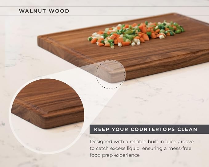 Walnut Wood Cutting Board – 17"x13" Butcher Block – Reversible Chopping Board with Juice Groove – For Meat, Cheese, Veggies, Charcuterie – Knife Friendly Kitchen Essential