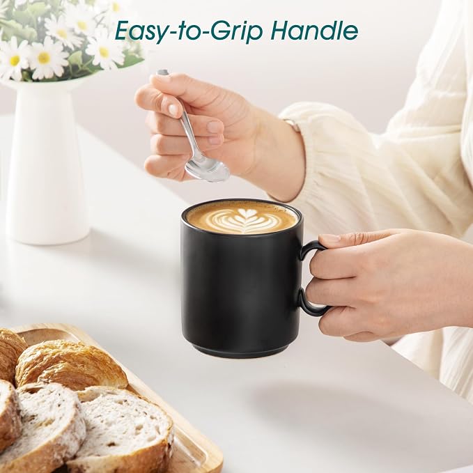 vancasso Porcelain Coffee Mugs Set of 6, 12 Oz Black Coffee Cups for Latte, Cappuccino, Tea & Hot Cocoa, Sleek Modern Café Style for Home, Office & Coffee Bar, Microwave & Dishwasher Safe