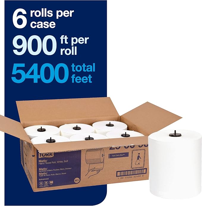 Tork Mini Jumbo Toilet Paper Roll White T2, Advanced (2-Ply) and Tork Matic Soft Hand Towel Roll, White, Advanced (1-Ply)
