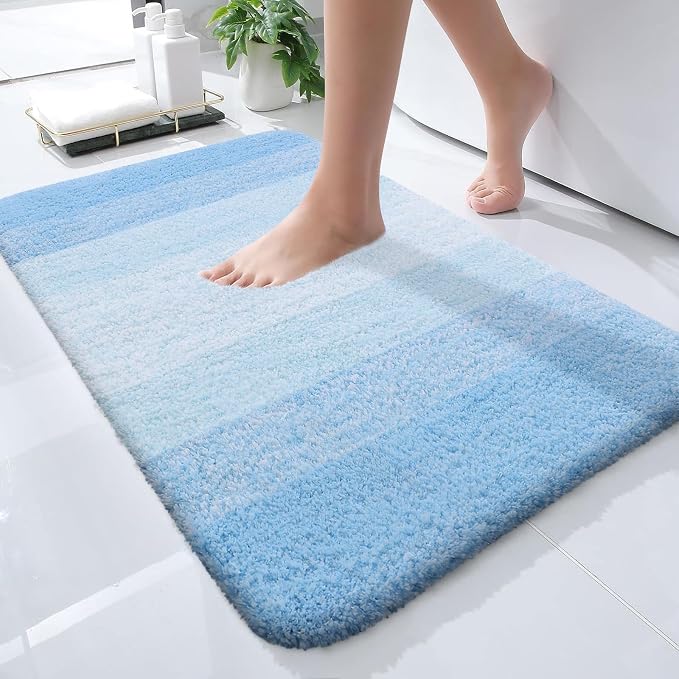 OLANLY Small Bathroom Rugs Mat 24x16, Extra Soft Absorbent Microfiber Bath Rugs, Rubber Backing, Quick Dry, Machine Washable Bath Mats for Bathroom, Tub and Shower, Home Decor Accessories, Sky Blue