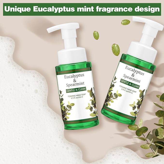 6 Pack Eucalyptus Mint Foaming Hand Soap with Pump Care Moisturizing Liquid Gentle Scented Foam Hand Wash 2026 New Year Gifts for Kitchen Bathroom Family Teacher Staff 8.75 Fl. oz