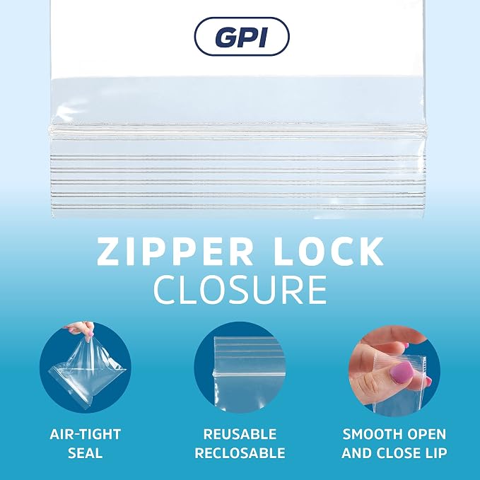 GPI - 5" x 8" - Bulk Pack of 1000, 4 Mil Thick, Heavy Duty, Clear Plastic Reclosable Zip Bags, With Write-on White Block for Labeling, Strong & Durable Poly Baggies With Resealable Zipper Top Lock.
