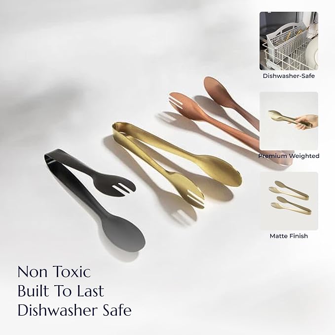 Stainless Steel Serving Tongs, Elegant Table Tongs for Dining (Matte Champagne Gold)