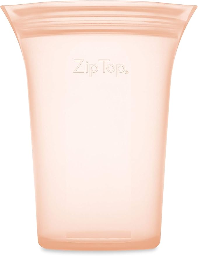 Zip Top Reusable Food Storage Bags | Medium Cup [Peach] | Silicone Meal Prep Container | Microwave, Dishwasher and Freezer Safe | Made in the USA