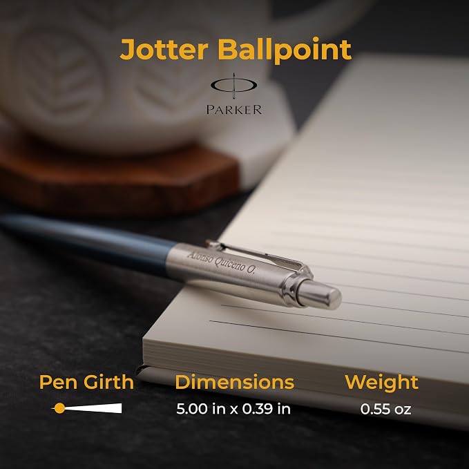 Parker Jotter Ballpoint Pen, Waterloo Blue, Personalized Laser Engraving, Blue Ink, Official Parker Gift Box, Graduation and Retirement Gift for Men and Women