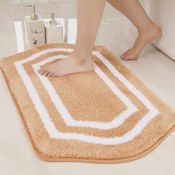 COSY HOMEER Extra Thick Bath Rugs - Anti-Slip Bath Linen Sets Mats Soft Plush 100% Strong Polyester Mat Living Room Bathroom Water Absorbent(Beige,17x27 - Inches)