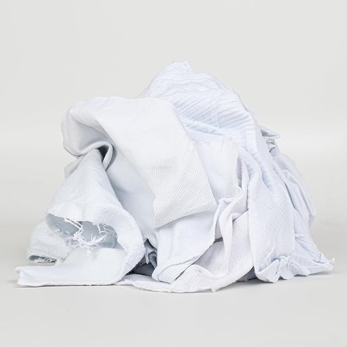 Arkwright Tshirt Box of Rags - 10 lb Box - Low Lint, Streak-Free Multipurpose Professional Cotton Cleaning Cloths for Stain, Paint, Wood, and Grease, White