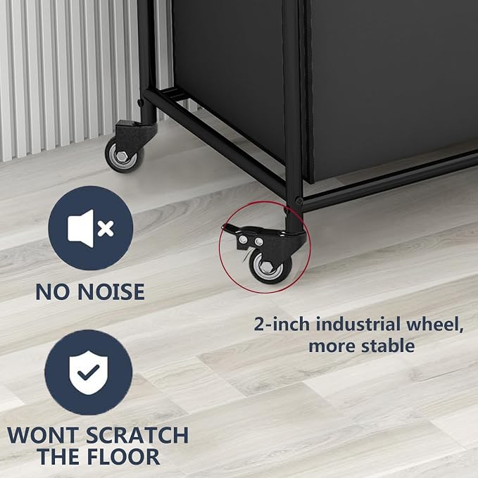 4 Section Laundry Hamper, Black Rolling Laundry Basket, 180L Laundry Sorter | Laundry Room Organization with Heavy Duty Rolling Lockable Wheels and Removable Bag, Bedroom Laundry Cart for Clothes Storage