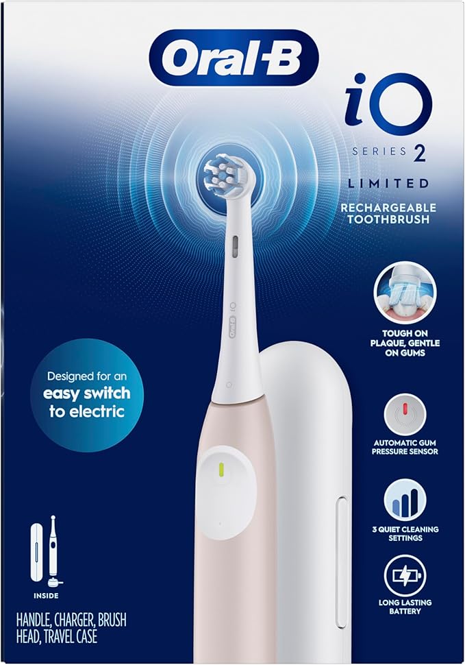 Oral-B Rechargeable Electric Toothbrush, iO Limited Simple Clean, 3 Cleaning Modes, Automatic Pressure Sensor to Protect Gums, Travel Case, Peach