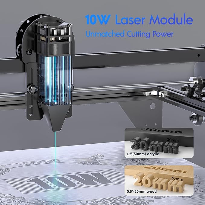 Longer RAY5 10W Laser Cutter and Laser Engraver for Tumblers, Rotary Roller Bundle, 17.3"x 17.3" Working Bed, Enclosure with Vent, and Air Pump, Laser Engraver for Wood and Metal, Acrylic