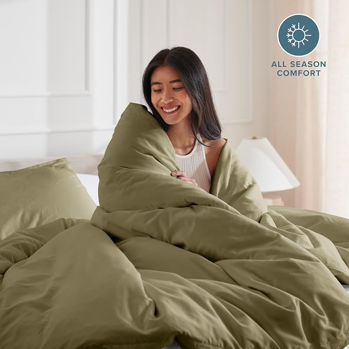 Bare Home Bedding Duvet Cover California King Size - Premium 1800 Super Soft Collection - Lightweight, Cooling - Soft Breathable Bedding Duvet Cover (Cal King, Olive)