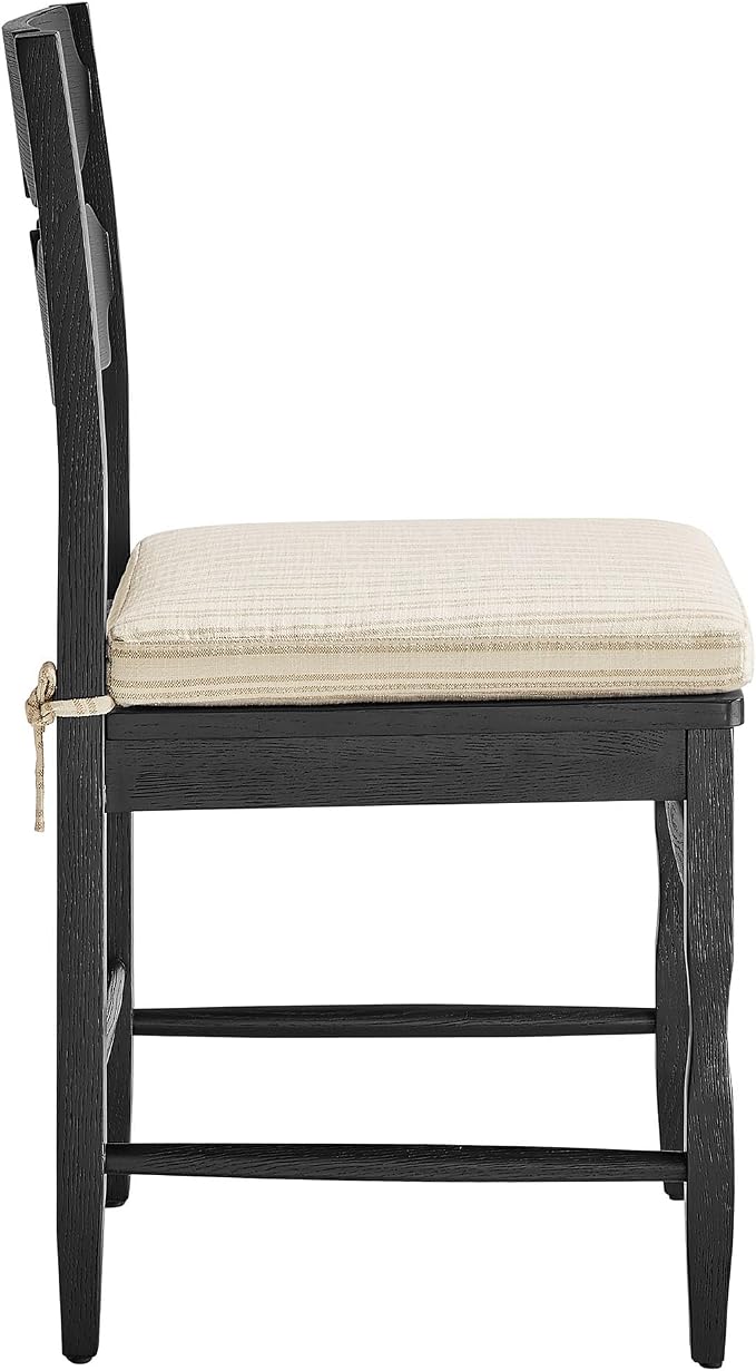 Modway Jax Vintage Inspired Oak Wood Dining Chair with Wavy Razor Back in Black Oatmeal Stripe - Armless Side Chair with Fabric Seat Cushion for Dining Room, Kitchen, Or Accent Seating