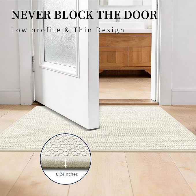 YIHOUSE Beige Bathroom Rugs Sets 4 Piece, Quick Dry Thin Bath Mat with Toilet Rug, Non Slip Absorbent Machine Washable, Bath Runner Rugs for Bathtub Sink Home Decor