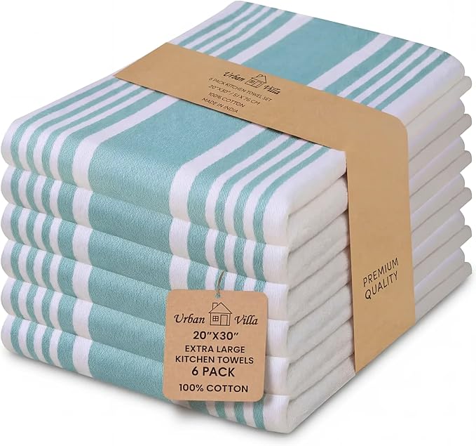 Urban Villa Kitchen Towels Cotton Dish Towels 20”x30” (Set of 6) Aqua