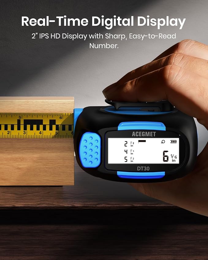 ACEGMET 3-in-1 Digital Tape Measure, 130ft Laser Distance Meter and 16ft Auto-Lock Measuring Tape, Smart App Sync for Floor Planning, ±1/16" High Precision, 2" Backlit LCD, USB-C Rechargeable, IP54