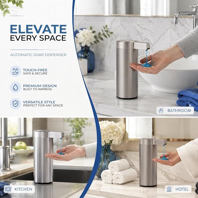 Automatic Soap Dispenser Touchless Liquid Soap Dispenser 9.1 oz/270ml 3-Level Adjustable Stainless Steel 0.2s Fast Sensor USB Type-C Rechargeable Bathroom Kitchen Hotel Hand Soap Dispenser