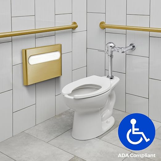 Stardrix Slim Brushed Gold Stainless Steel Toilet Seat Cover Dispenser – Designer Wall-Mount Holder with Curved Edges and Large Capacity for Single or 1/2 Fold Covers, Aesthetic and Modern Look