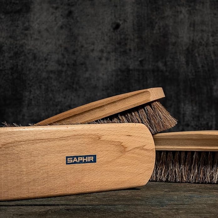 Saphir Natural Horsehair Brush - Shoe Polish Brush for Cleaning, Polishing & Buffing Leather Shoes - 7" (18cm)