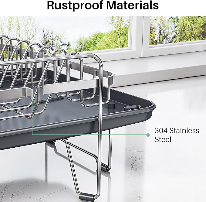 SNTD Dish Drying Rack - Large Dish Racks for Kitchen Counter, Expandable Dish Drainers with Cutlery Holder Stainless Steel Rustproof (Silver)