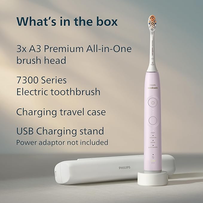 Philips Sonicare 7300 Series Electric Toothbrush - Next-Generation Sonicare Technology, Pressure Sensor, 12 Brushing Settings, SmarTimer, 21-Day Runtime, Travel Case, Light Pink, HX7422/04