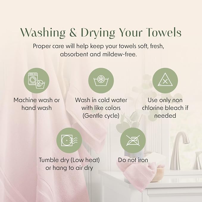 Springtree Home Luxury Bamboo Rayon Bath Towel Set | 6-Piece Set | Pink | 35% Bamboo Rayon - 65% Zero Twist Cotton | Absorbent Quick-Dry Towels for Bathroom | Ultra Soft | OEKO-TEX Standard 100
