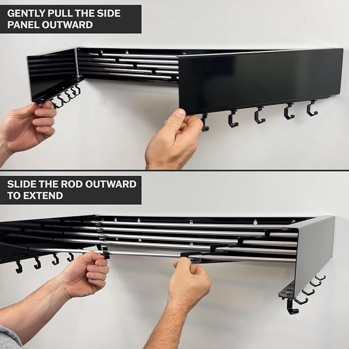 Foldable Wall Mounted Drying Rack - 31.5” Wide, 13.2 Ft Drying Space, 5 Aluminum Rods, Supports Up to 60 lbs - Retractable & Foldable Space-Saving Wall Mounted Clothes Drying Rack (Black)