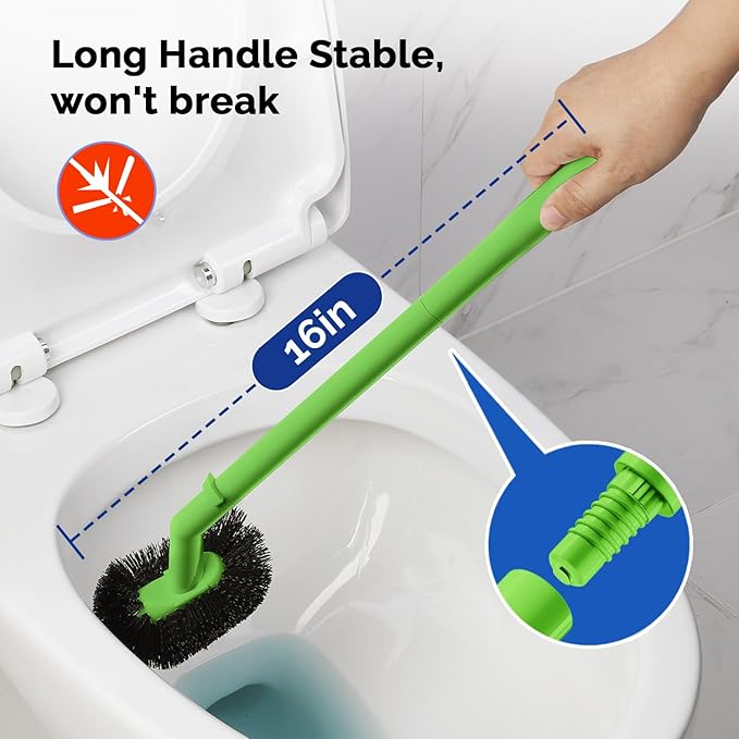 HAMITOR Toilet Plunger Bowl Brush Combo：Heavy Duty Rubber for Drain Clog Remover - Curved Design Bristles for Deep Cleaning Under Rim - Compact Bathroom Cleaning Tools for New Homet Essentials-Green