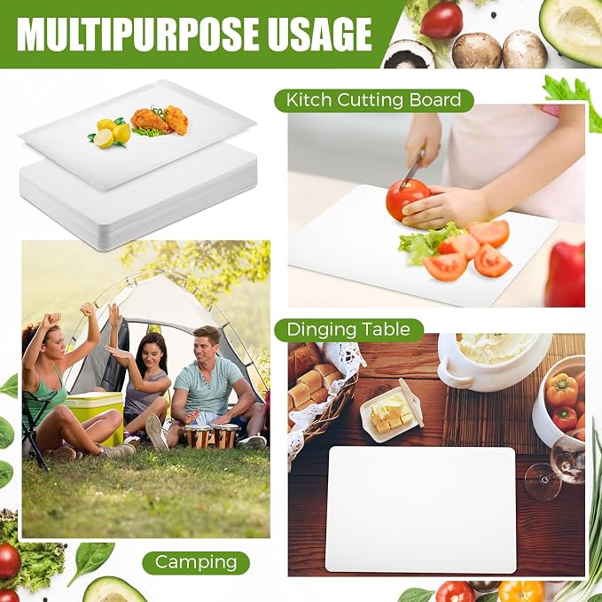 Hushee 120 Count Disposable Cutting Board Sheets 15 x 10. 6 Inch Disposable Sheets Flexible Plastic Sheet Cutting Mat Large Chopping Boards for Kitchen Cooking Traveling Camping Tailgating BBQ