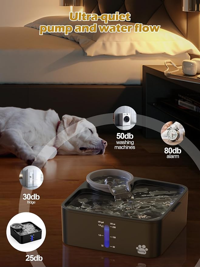 Kastty 2 Gallon Dog Water Fountain Ultra Large/Wide Pet Fountain BPA-Free Premium Dog Water Bowl Dispenser with 5 Filtration Safe Pump& LED Shortage Reminder, Large Dogs Cats& Multi-Pet Home FS55