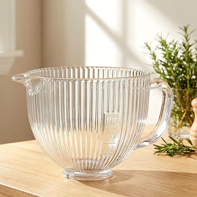 HOZODO Glass Mixer Bowl for KitchenAid 4.5 & 5-Qt Tilt-Head Stand Mixers | 5-Qt Mixing Bowl for Kitchen Aid with Measurement Markings and Handle