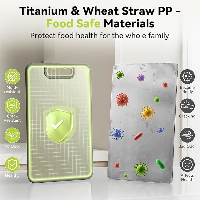 1PC Titanium Cutting Boards for Kitchen Chopping Board Double Sided | Cutting Board Set Food Grade 100% Pure Titanium & Wheat Straw PP Cutting Board Easy to Clean [15"x10.4"]