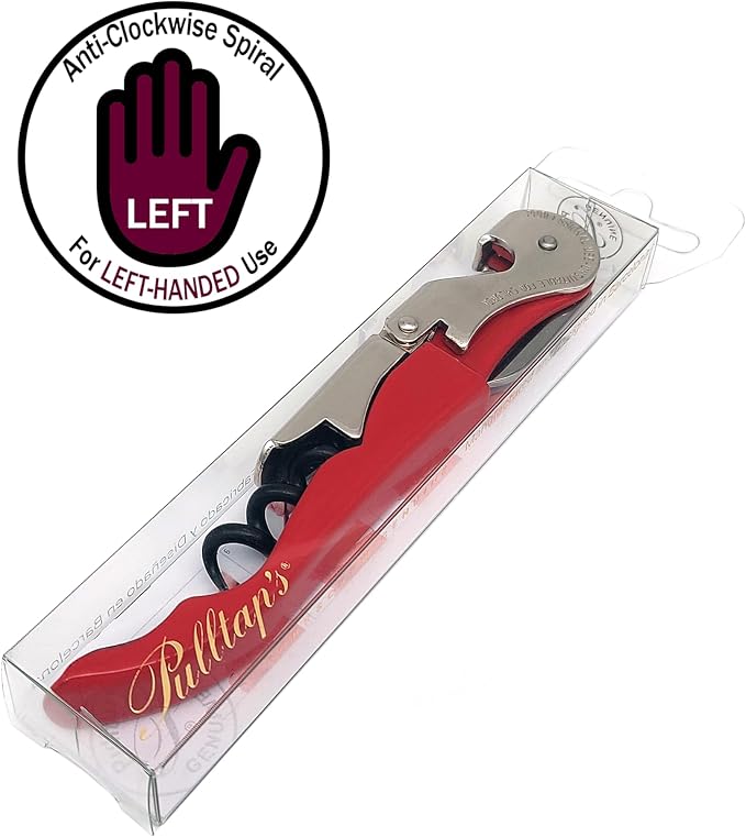 Pulltap's Genuine Classic 500 LEFT-HANDED Waiter's Corkscrew – Double-Hinged Wine Key with Hinged Foil Cutter – Patented Design – Made in Spain – Red (Rojo)