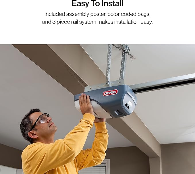 Genie SilentMax 1000 Garage Door Opener - Ultra-Quiet Belt Drive - Includes two 3-Button Pre-Programmed Remotes, Wall Console, Wireless Keypad, Safe T-Beams - Model 3042-TKH, 140V DC Motor