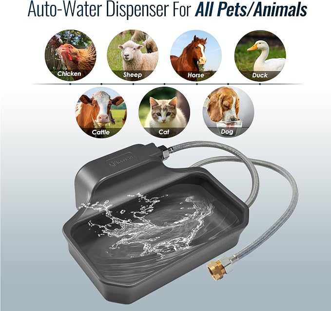 PETIMI Automatic Dog Water Dispenser, 1 Gallon Auto-Fill Dog Water Bowl Dispenser for Indoor/Outdoor, Large Water Feeder for Pets & Livestock, Fits GHT 3/4" Faucet, BPA Free, Easy to Clean, Gray