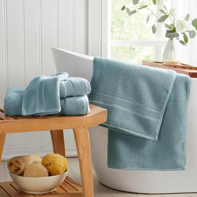 Luxury Bamboo Rayon Oversized Bath Towel Set | 2-Pack | Ultra Soft | Aegean | 35% Bamboo Rayon - 65% Zero Twist Cotton | Absorbent Quick-Dry Towels for Bathroom | Ultra Soft | OEKO-TEX Standard 100