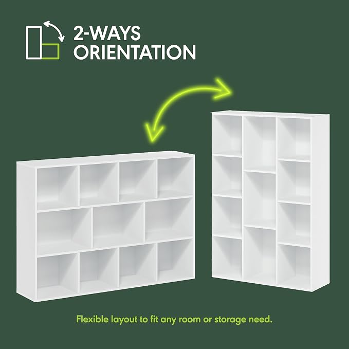 Furinno LUDER Book Shelf, 11-Cube Bookshelf, Reversible Bookcase, 9.4 x 29.1 x 41.7, Easy Assembly, for Living Room, Bedroom, Home Office, White