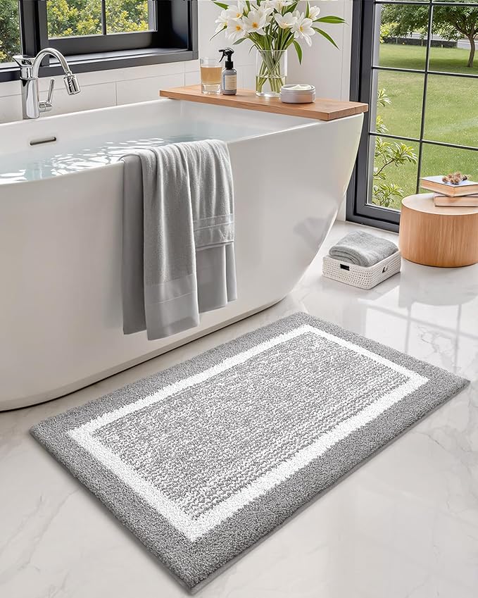 Color&Geometry Simple and Stylish Large Bath Mats for Bathroom Non Slip, 20"x32" Light Grey Bathroom Rugs, Absorbent, Soft, Washable, Microfiber Shower Mat