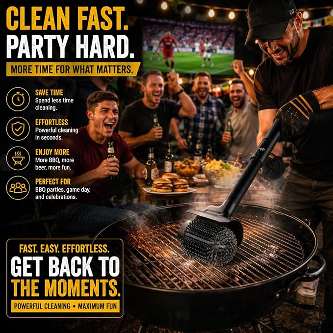 Electric Grill Brush for Outdoor Grill, Cordless Rechargeable BBQ Cleaner, Upgraded Giddyup Style 2-Speed Rotary Barbecue Scrubber, High Torque Battery Operated Power Grill Cleaning Brush