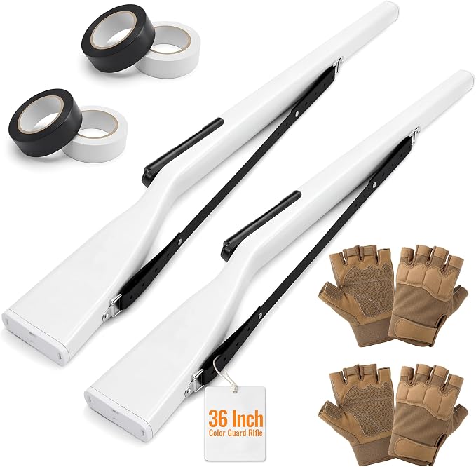36" Color Guard Rifle, Wooden Drill Rifle for Winter Guard, Tan Gloves | Glossy Finish, Black Leather Strap, 1.5-2 lbs Balanced, Foam Padded Ends, Includes Tan Gloves & 2 Tapes