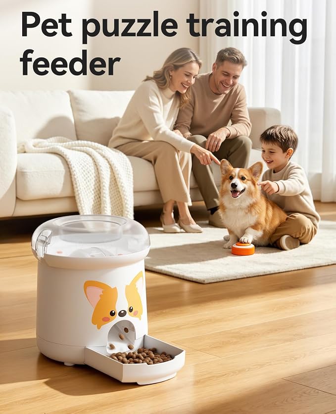 ROJECO Dog Puzzle Feeder Toy, Interactive IQ Training Puzzle Toys with DIY Recording Remote Button, Auto Treat Dispenser Dog Toys, Detachable Clean, for Indoor or Outdoor Play, All Breeds