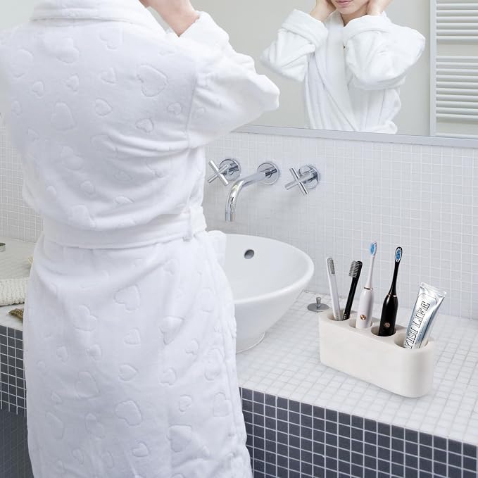 BCS Toothbrush Holder for Bathrooms, 4 Slots Marble Toothbrush and Toothpaste Holder Stand Bathroom Organizer Countertop for Electric Toothbrush, Floss, Razor, Comb - Karibib Ice