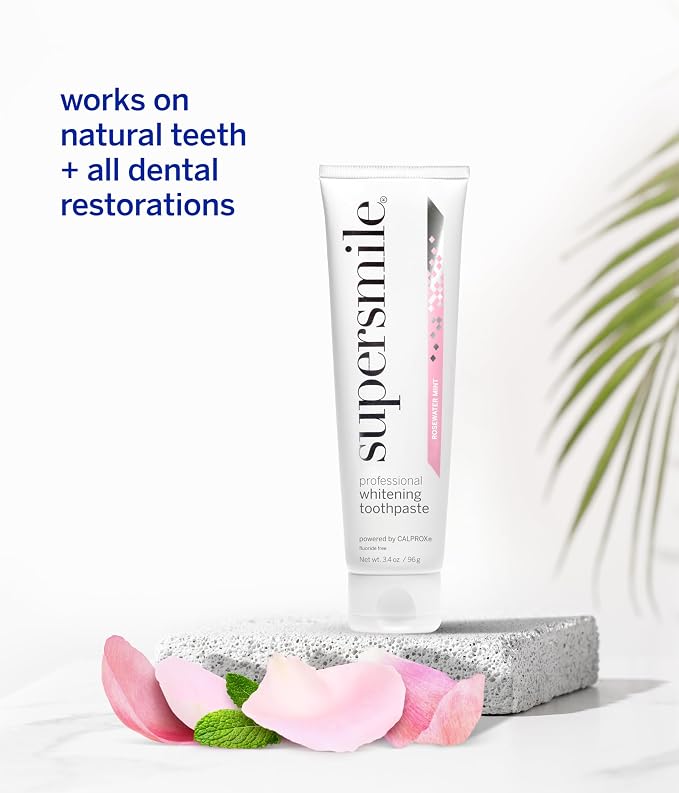 Supersmile Rosewater Mint Whitening Toothpaste, Fluoride-Free, 4.2 Oz | Calprox® Powered, Whitens 5.5 Shades in 7 Days, Moroccan Rosewater + Spearmint Blend, Veneer Safe, Sensitivity-Free