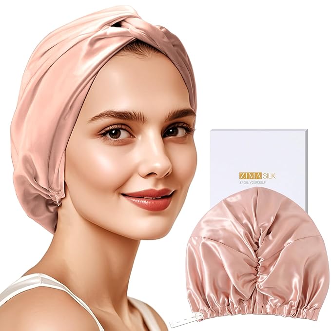 ZIMASILK 22Momme 100% Mulberry Silk Sleep Cap for Women Hair Care, Adjustable Silk Hair Wrap for Hair Protection, That Reduces Falling off (1Pc, Blush Pink)