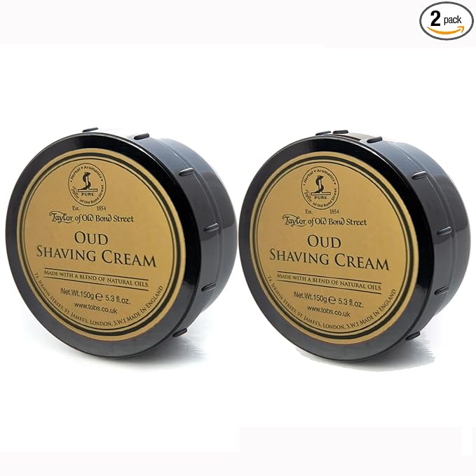 Taylor of Old Bond Street Oud Fragrance Shaving Cream Bowl 150g (2-Pack) – Rich Lather for Traditional Shaving
