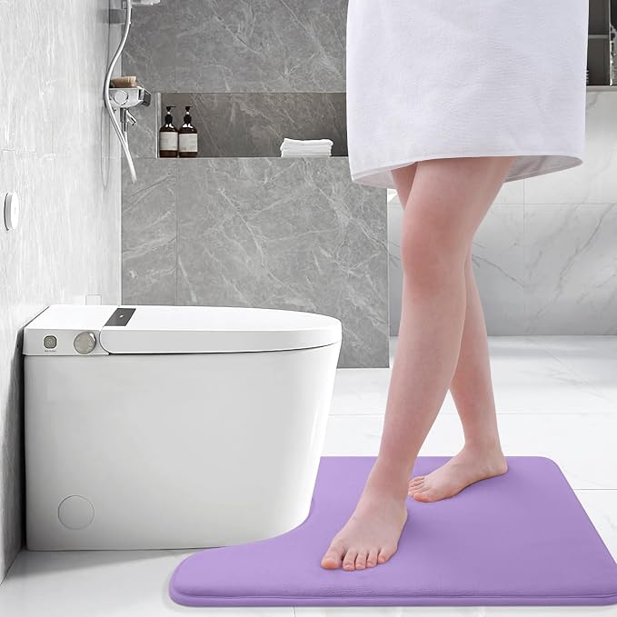 Smiry Memory Foam Toilet Rugs U-Shaped 24x20, Extra Soft Absorbent Non-Slip Contour Bathroom Rugs, Machine Washable Bath Mats for Toilet, Purple