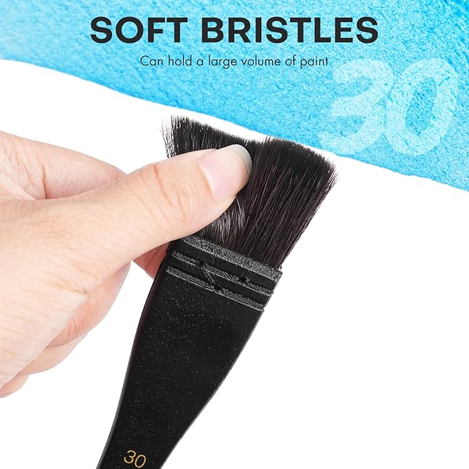 Flat Watercolor Brushes, Fuumuui 30mm Professional Squirrel Hair Flat Hake Brushes, Artists Scale Large Paint Brush with Long Handle for Watercolor and Acrylic Paints
