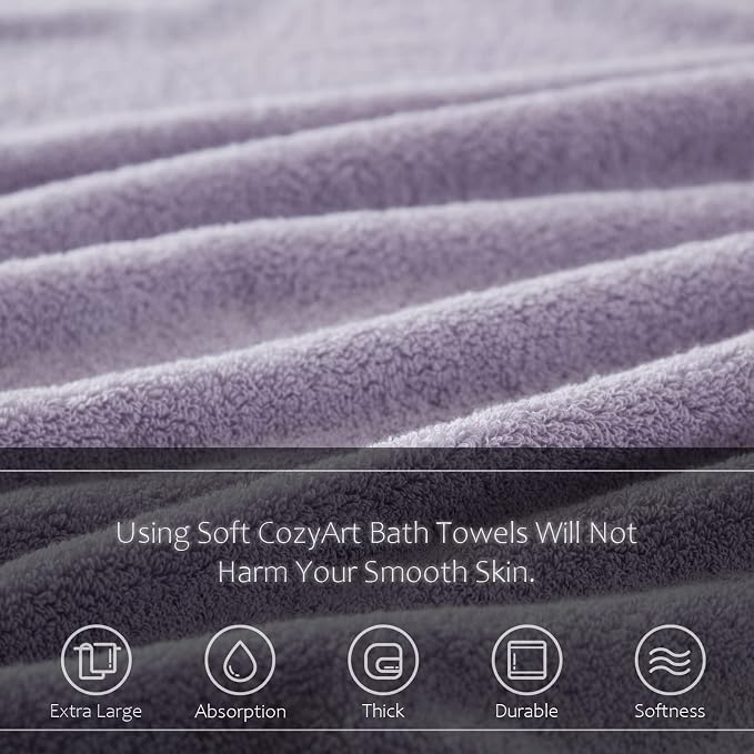 COZYART Luxury Bath Towel Set 6 Pcs, Lavender 100% Turkish Cotton 650 GSM | OEKO-Tex 100 Certified Zero Twist Ring Spun, Soft Absorbent Quick Dry, Plush Fluffy, Breathable Hotel Quality for Daily Use