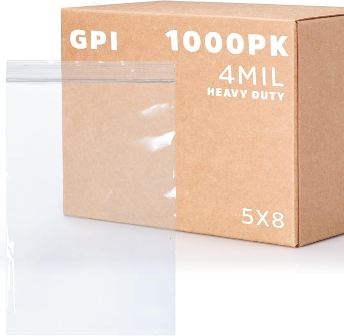 5" x 8" Heavy-Duty Zip Bags - 200 Count - Clear Plastic Reclosable Zipper Baggies, 4 Mil Thick Freezer Storage Poly Bags with Resealable Zip Top Lock for Packaging Food, Tools & Sharp Objects.
