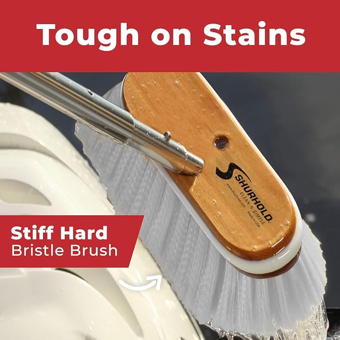 Shurhold Classic Deck Brush – Boat Cleaning Brush with Wood Block, Rubber Bumper & Durable Bristle Design