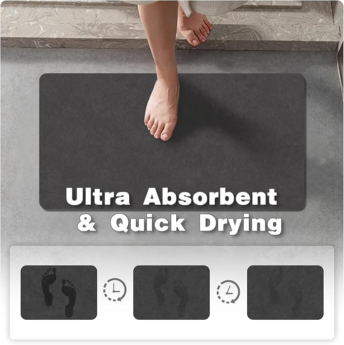 TYUU Black Bath Mat, Bathroom Rugs Non Slip Washable Thin Absorbent Quick Dry Bath Mat Fits Under Door Bathroom Floor Mat Perfect for Bath, Shower, or Sink 24"x48" Black